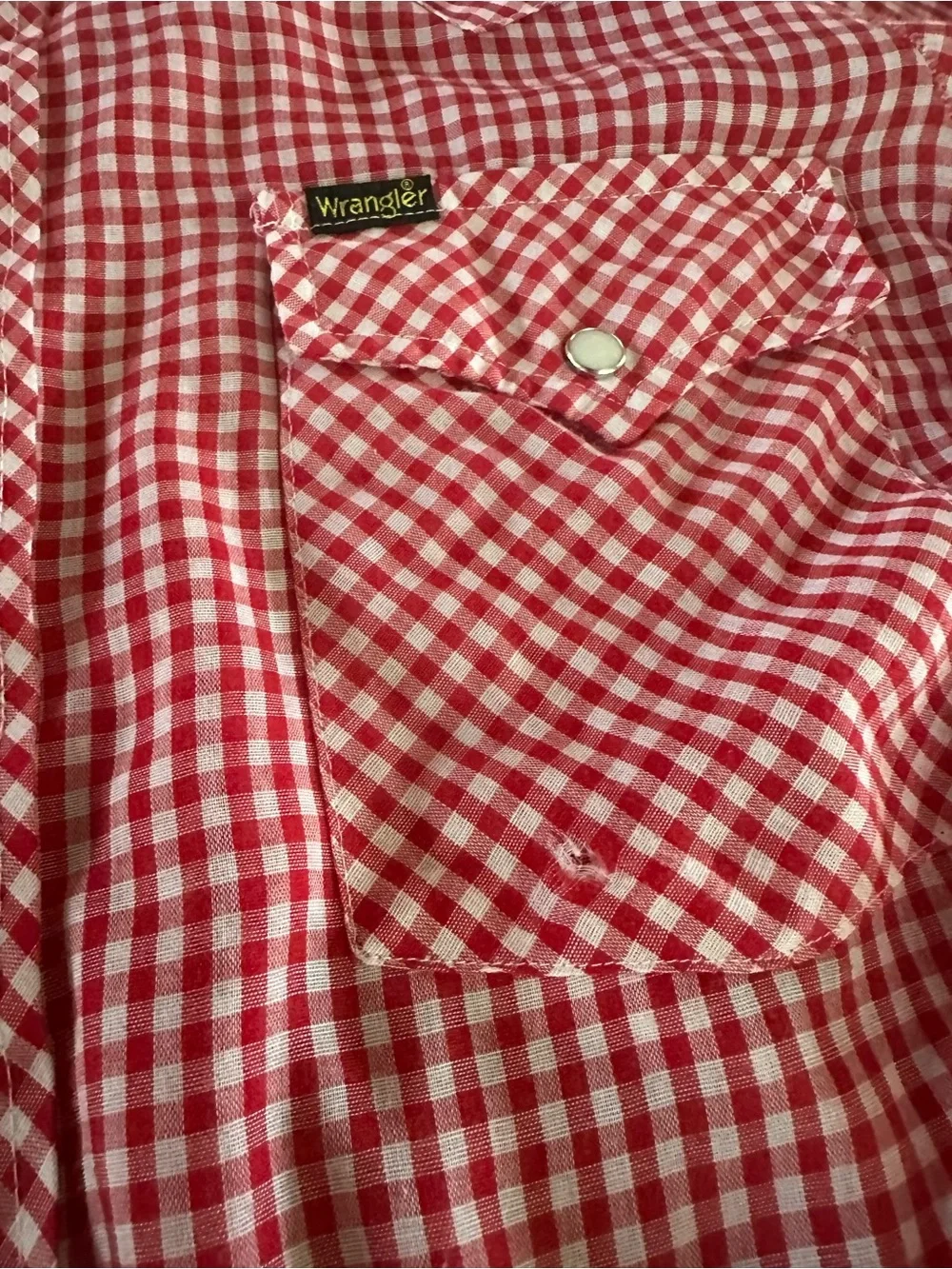 Vintage 70s 80s Wrangler Red Gingham Pearl Snap Western Shirt USA Made M - Picture 5 of 10